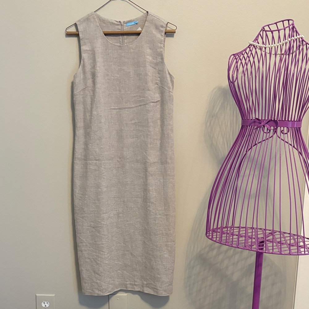 J. McLaughlin Taupe Linen Sleeveless Midi Dress